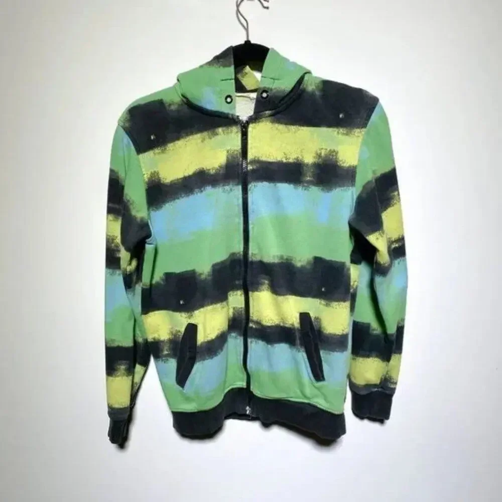 H&M Boys Green, Black, and Yellow Zip Hoodie Size S‎
